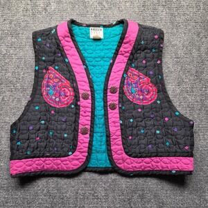 Vintage 80s Jeanne Marc Quilted Vest Womens Small USA Made Art To Wear Cropped